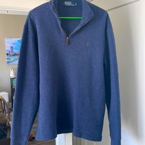 Men’s Polo Ralph Lauren zip-up sweater, Large, Blue with brown zipper